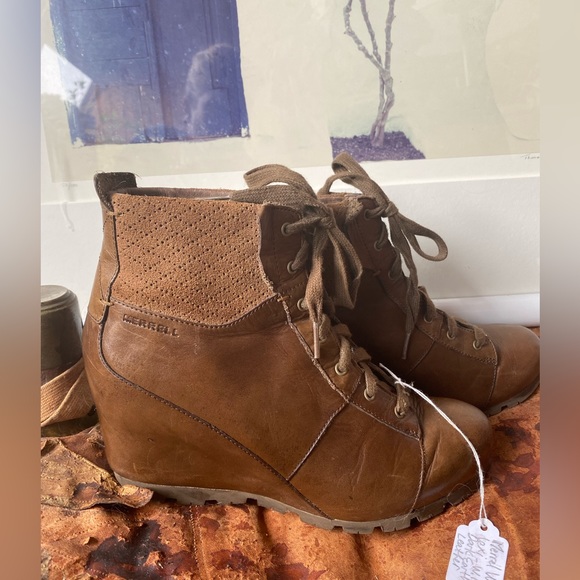 MERREL Wedgeterian Lexi dark earth leather ankle boots size 10 - Picture 2 of 14